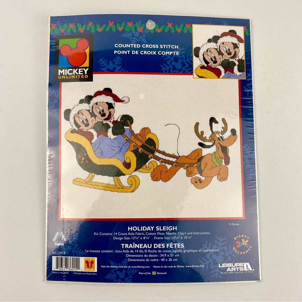 Disney Mickey Unlimited Cross Stitch Kit Holiday Sleigh 113414 New Sealed